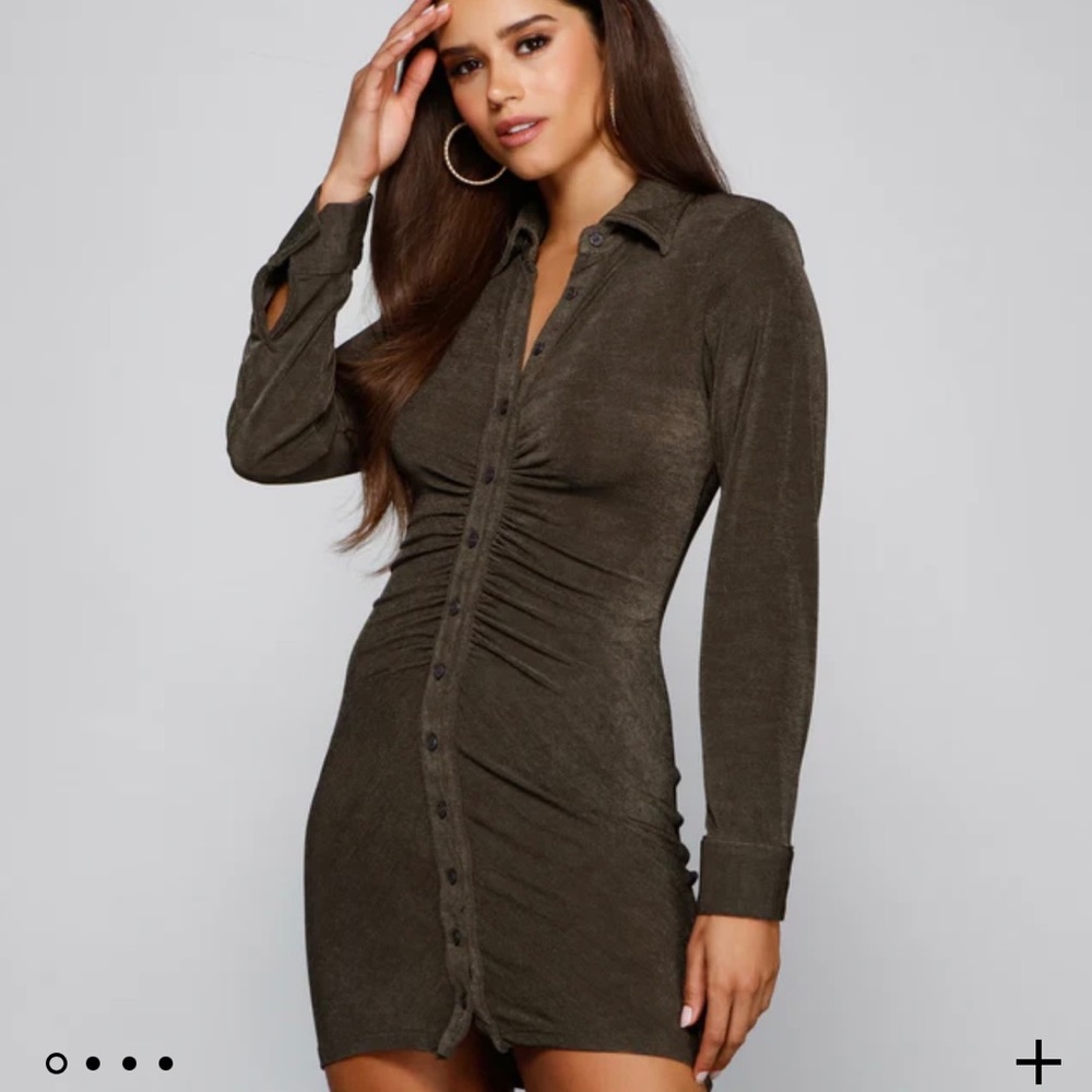 NWOT Olive Ruched Mini Dress